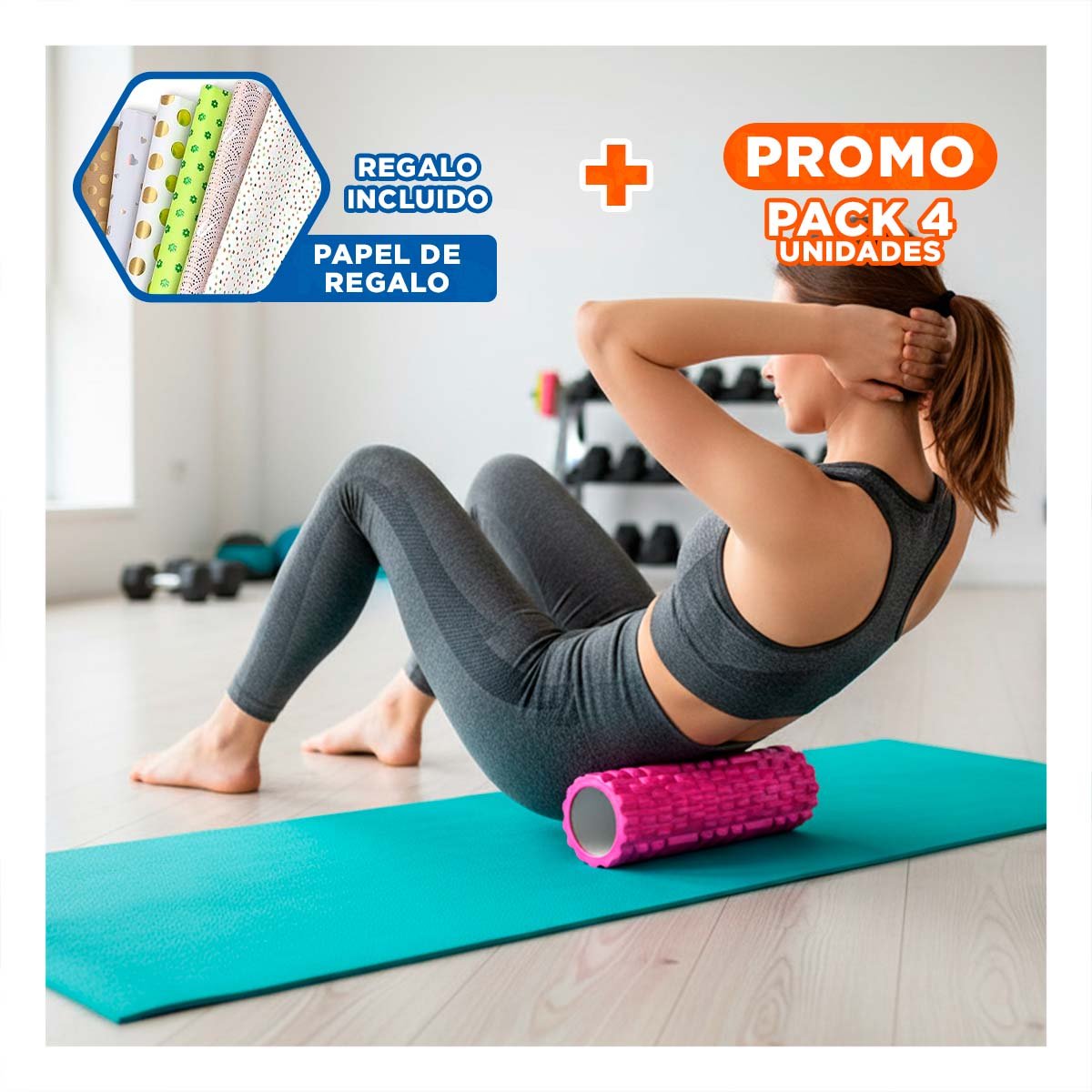 PACK4 CILINDRO ROLLER 29X9 EN FUCSIA COMPACTO PARA FITNESS Y ESTIRAMIENTOS Y+PAPEL REGALO - 1