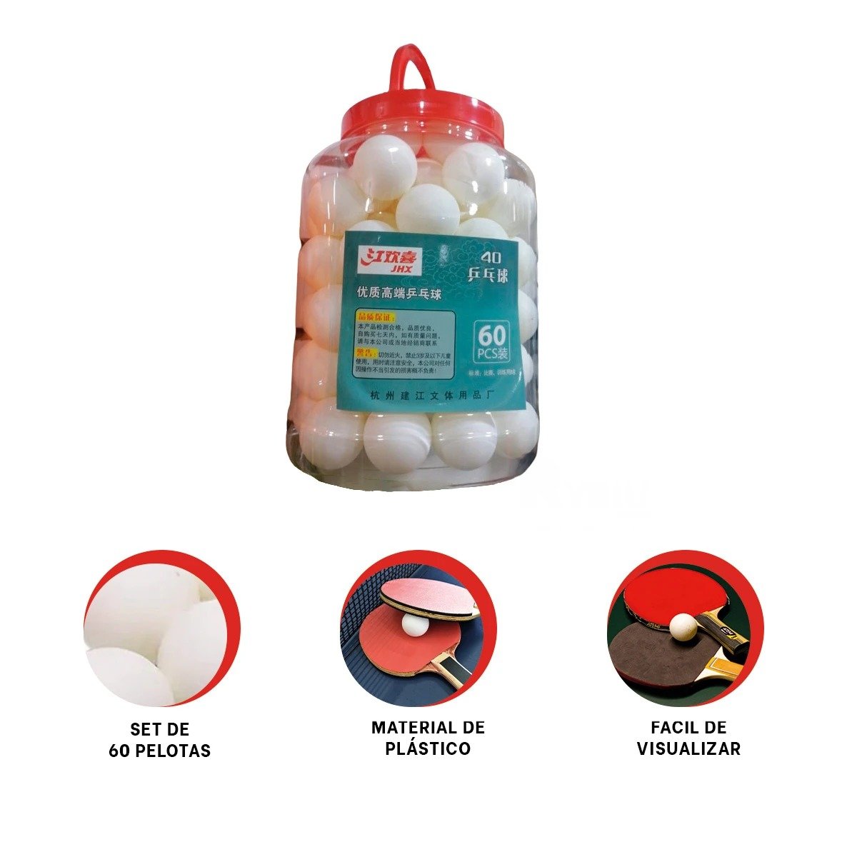 KIT 60 PELOTAS DE PING PONG BLANCO PARA MESA RECREATIVA Y+LIGAS REGALO - 3