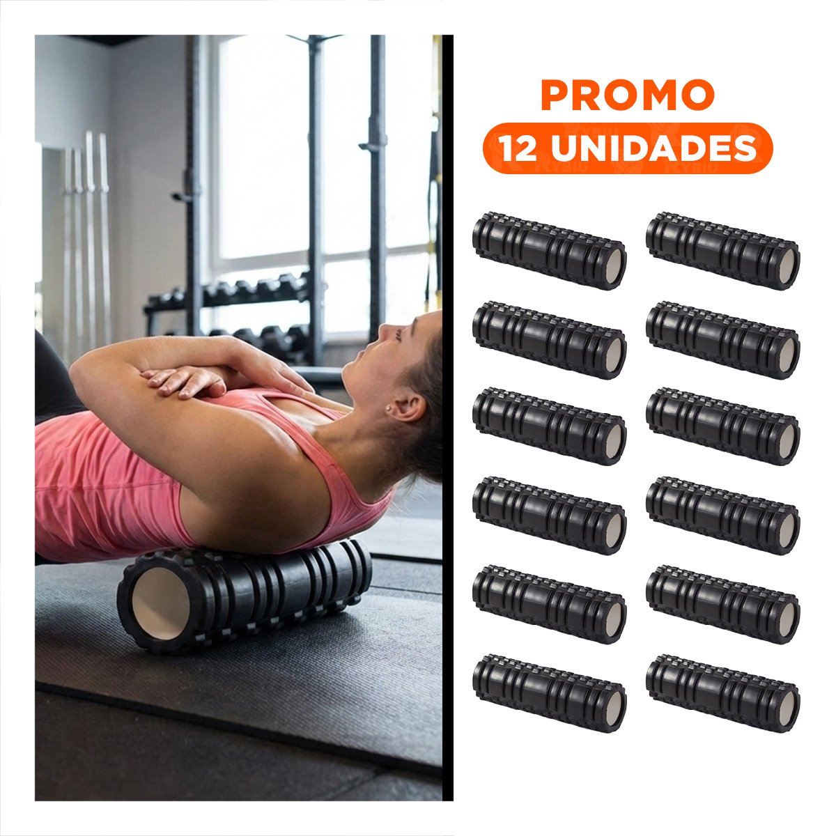 PACK12 TUBO DE MASAJE 29X9 EN NEGRO DURABLE PARA EJERCICIO EN HOGAR Y+REGALO STICKER - 1
