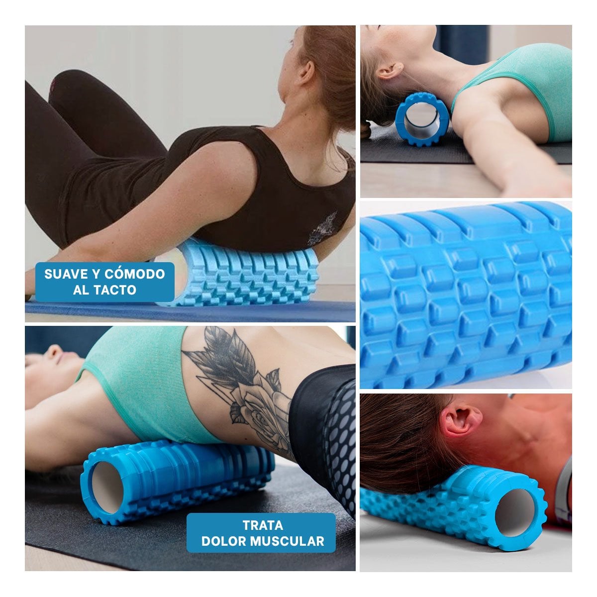 RODILLO ROLLER 29X9 EN CELESTE ANTIDESLIZANTE PARA MASAJES Y YOGA EN CASA Y+LIGAS REGALO - 5
