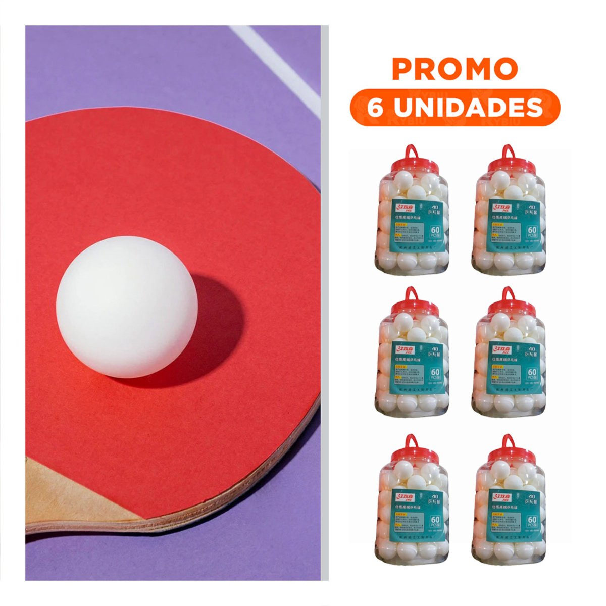 PACK6 SET 60 PELOTAS DE PING PONG BLANCO PARA ENTRENAMIENTO ESCOLAR - 1