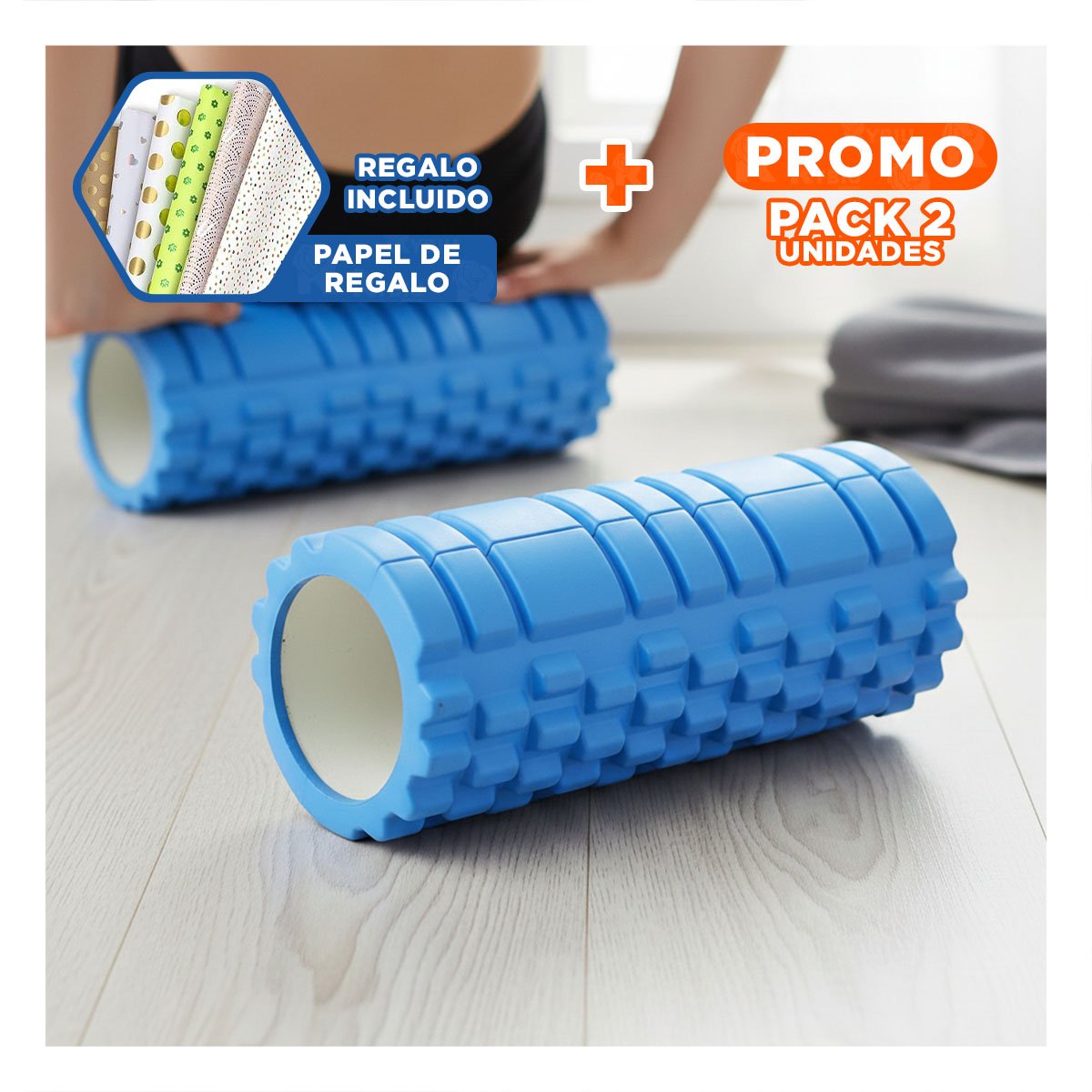 PACK2 TUBO DE MASAJE 29X9 EN CELESTE FIRME PARA BIENESTAR Y EJERCICIO Y+PAPEL REGALO - 1