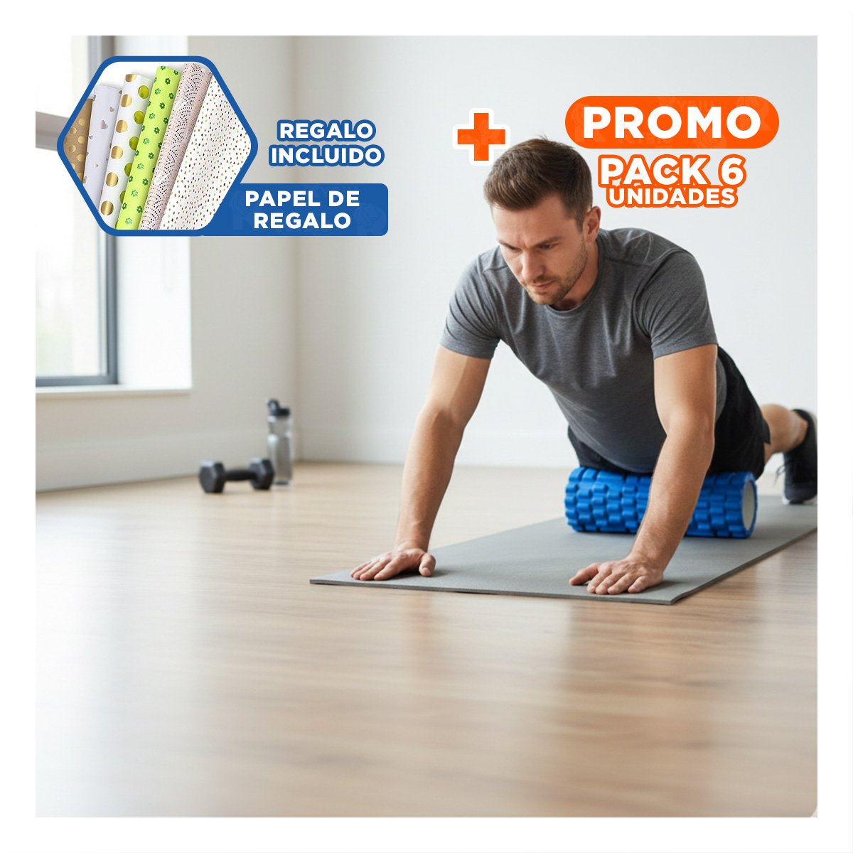 PACK6 ESPUMA ROLLER 29X9 EN AZUL LIVIANO PARA ACTIVIDAD Y BIENESTAR Y+PAPEL REGALO - 1