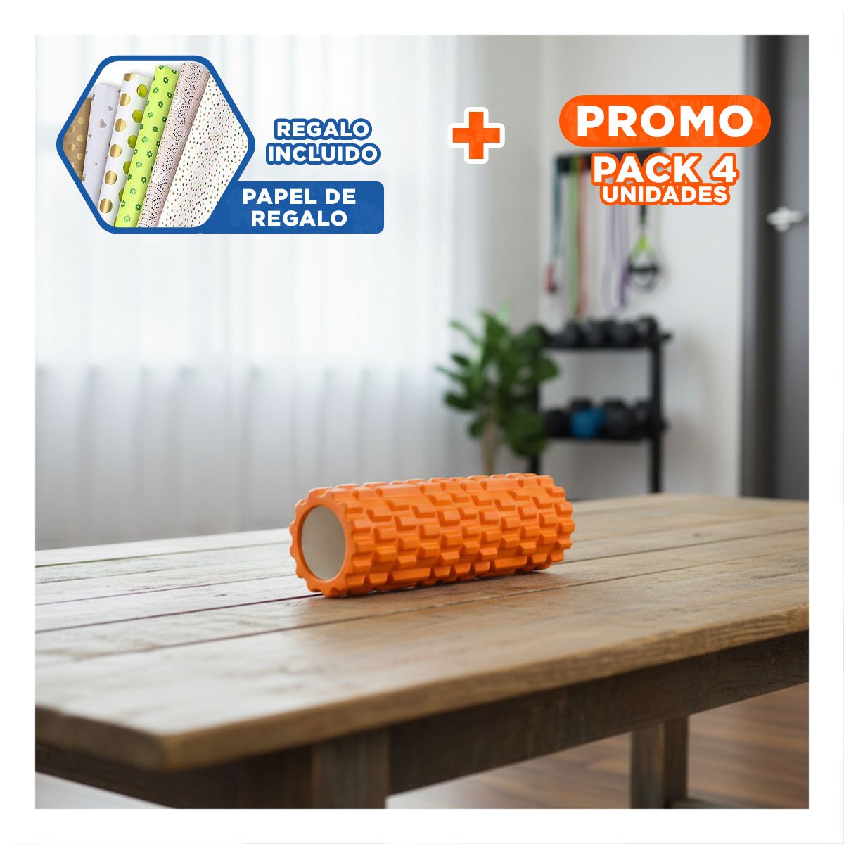 PACK4 CILINDRO ROLLER 29X9 EN ANARANJADO COMPACTO PARA FITNESS Y ESTIRAMIENTOS Y+PAPEL REGALO - 1