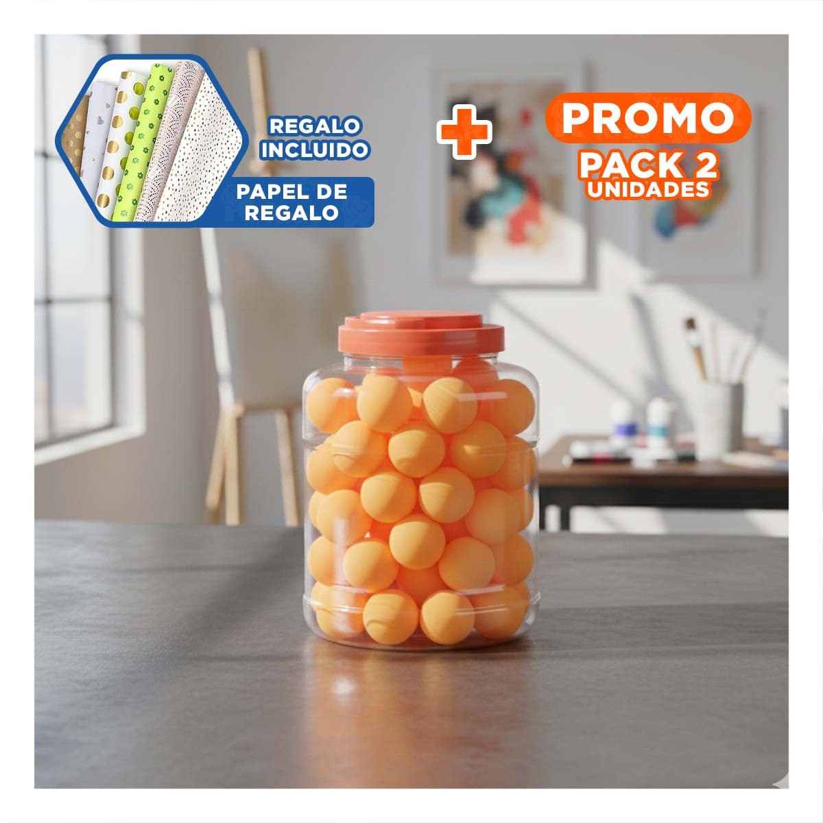 PACK2 SET 60 PELOTAS DE PING PONG ANARANJADO PARA PRACTICA EN GRUPO Y+PAPEL REGALO - 1