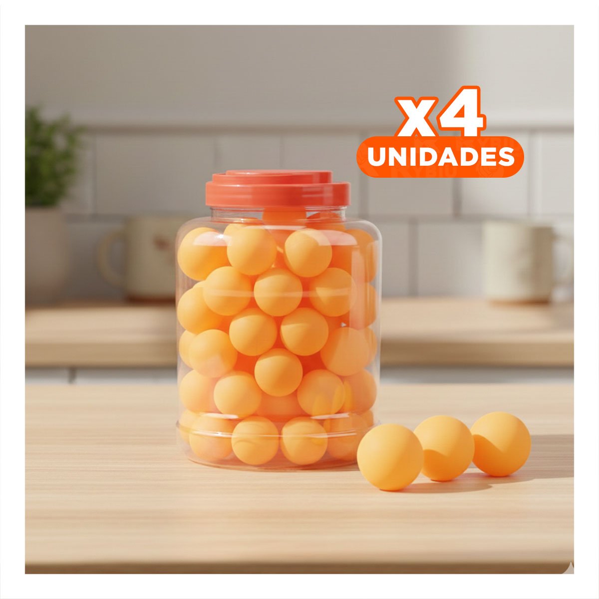 PACK4 KIT 60 PELOTAS DE PING PONG ANARANJADO PARA JUEGO EN INTERIOR - 1