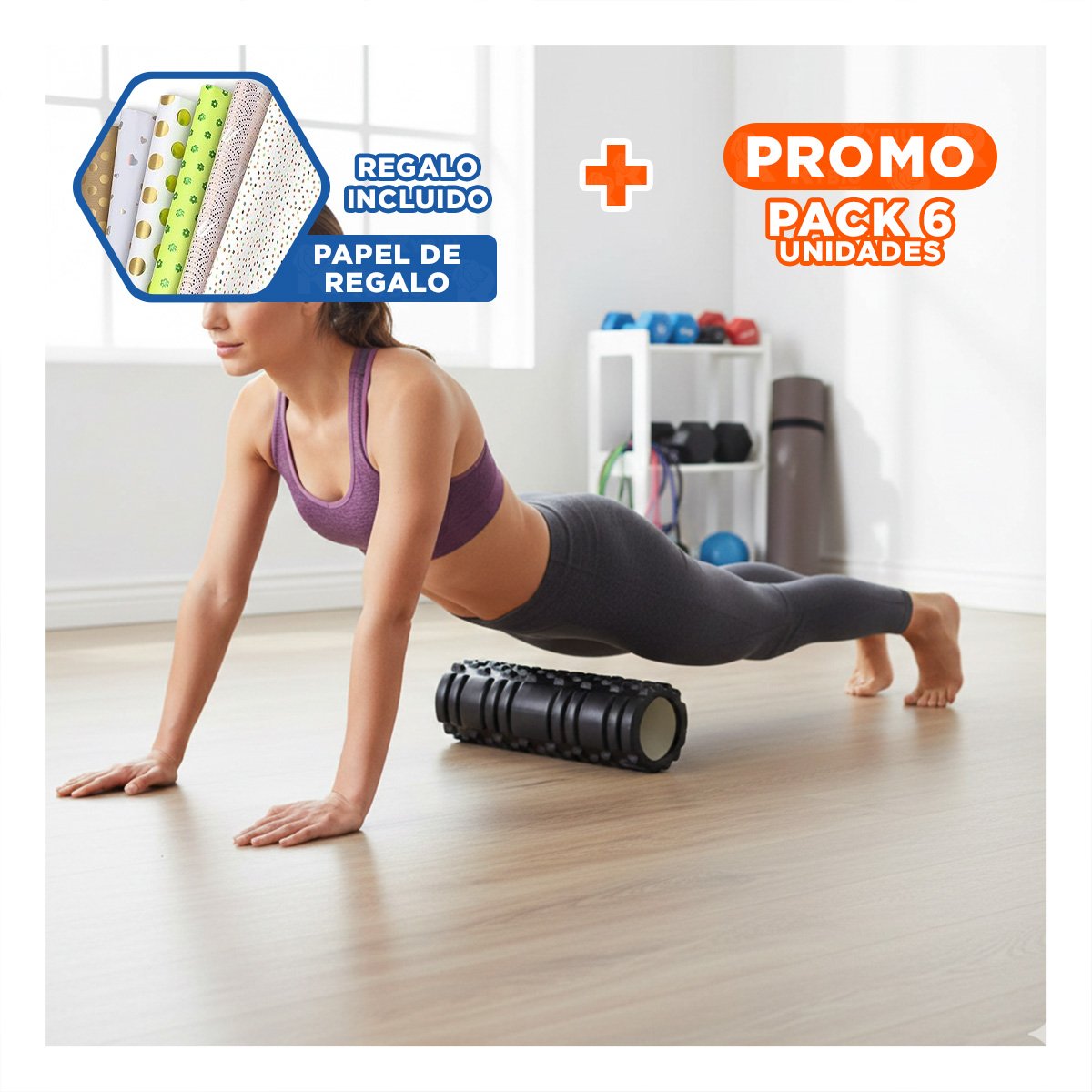 PACK6 ESPUMA ROLLER 29X9 EN NEGRO LIVIANO PARA ACTIVIDAD Y BIENESTAR Y+PAPEL REGALO - 1