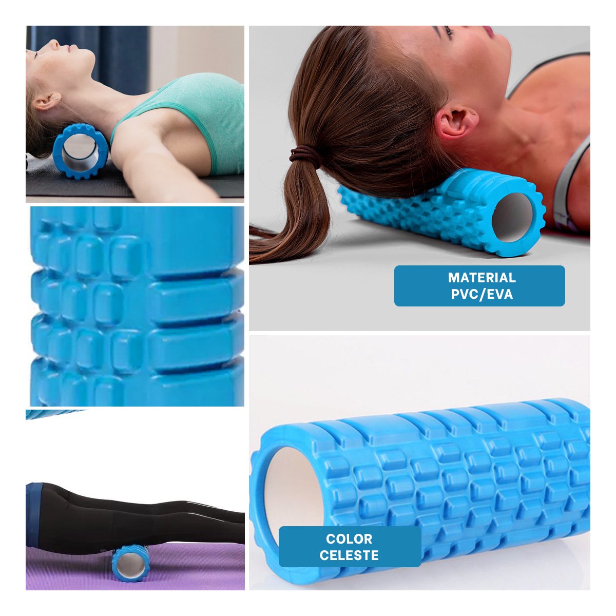 PACK4 ROLLO DEPORTIVO 29X9 EN CELESTE RESISTENTE PARA MASAJE DEPORTIVO EN CASA Y+REGALO STICKER - 2