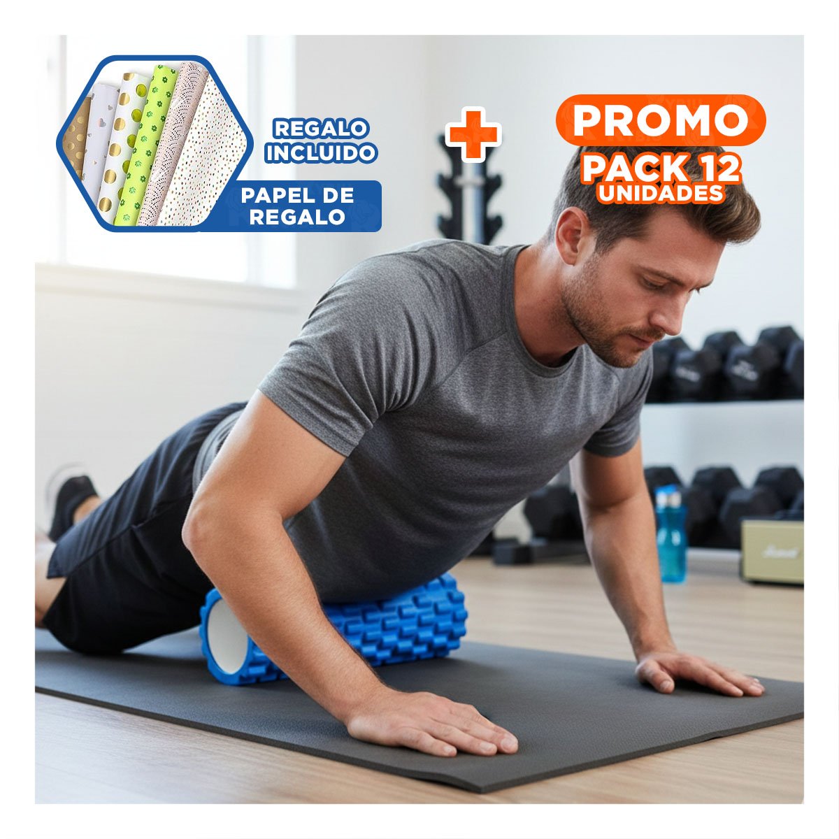 PACK12 ROLLO DEPORTIVO 29X9 EN AZUL PROFESIONAL PARA YOGA Y ESTIRAMIENTO Y+PAPEL REGALO - 1