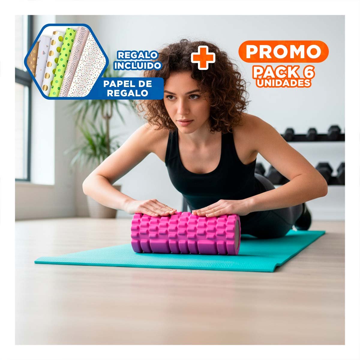 PACK6 ESPUMA ROLLER 29X9 EN FUCSIA LIVIANO PARA ACTIVIDAD Y BIENESTAR Y+PAPEL REGALO - 1