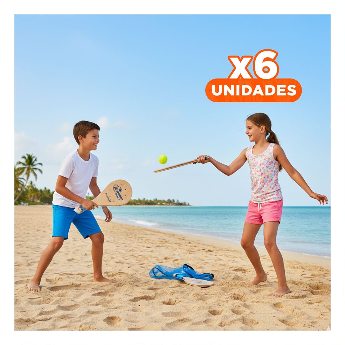 PACK6 KIT DE PALETAS DE PLAYA JUNIOR CON PELOTA PARA USO RECREATIVO Y+REGALO STICKER - 1