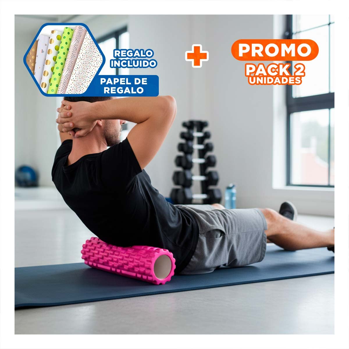 PACK2 TUBO DE MASAJE 29X9 EN FUCSIA FIRME PARA BIENESTAR Y EJERCICIO Y+PAPEL REGALO - 1