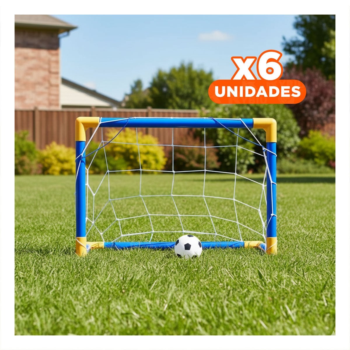PACK6 ARCO DE FUTBOL MINI 100X60 CM ESTRUCTURA LIVIANA PARA TRANSPORTE Y+REGALO STICKER - 1