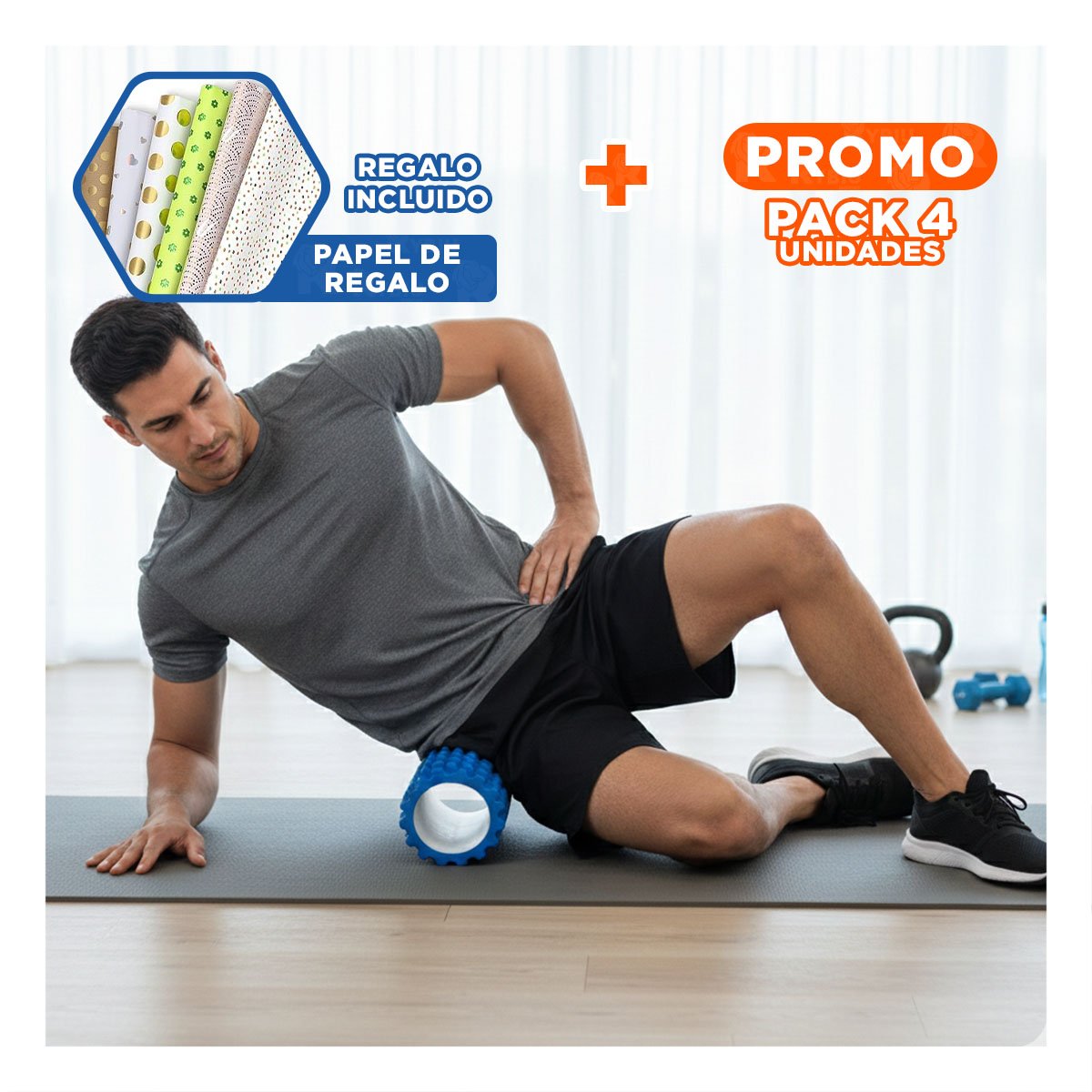 PACK4 CILINDRO ROLLER 29X9 EN AZUL COMPACTO PARA FITNESS Y ESTIRAMIENTOS Y+PAPEL REGALO - 1