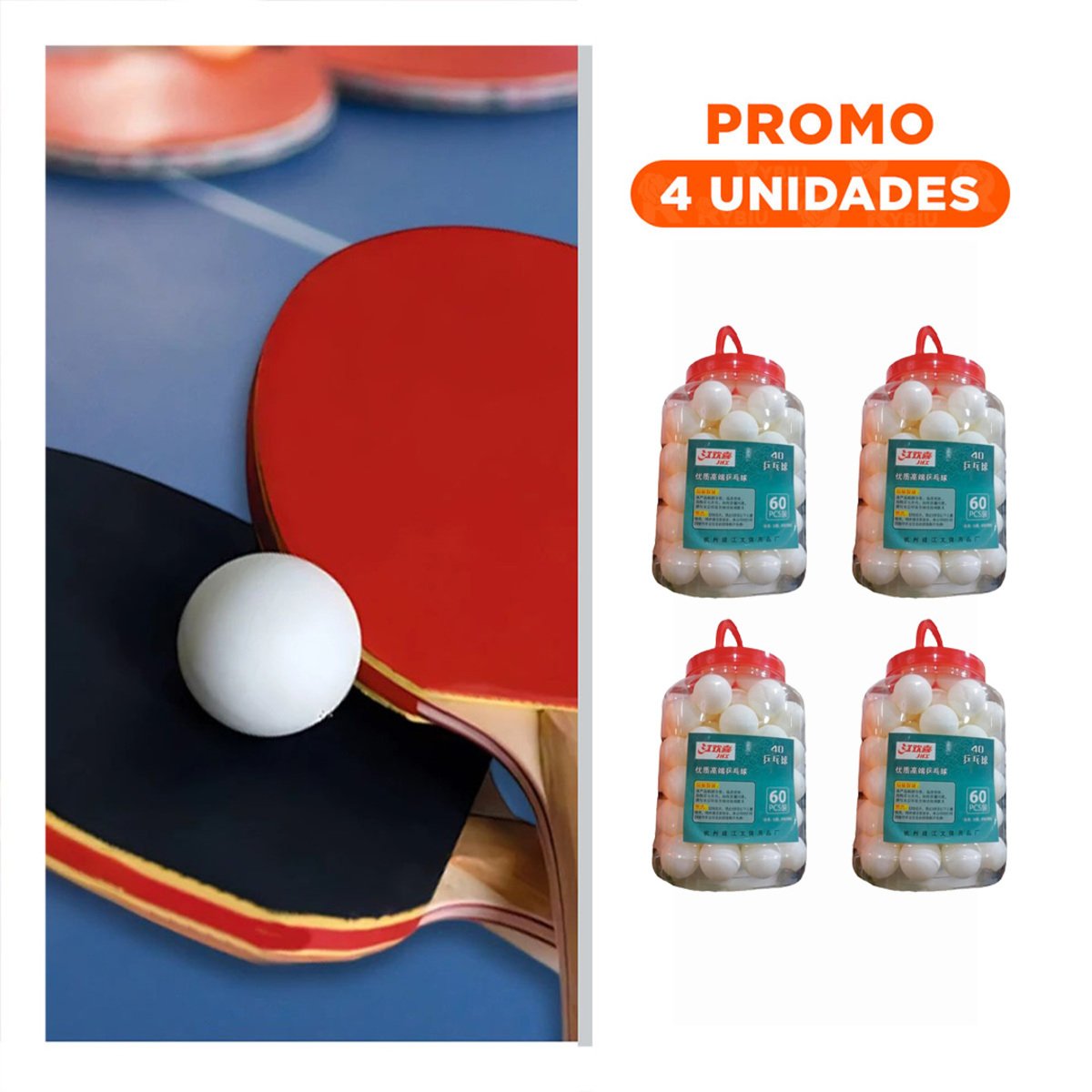PACK4 LOTE 60 PELOTAS DE PING PONG BLANCO PARA USO EN MESA PROFESIONAL Y+REGALO STICKER - 1