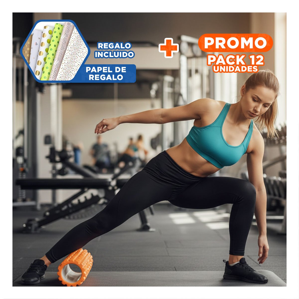 PACK12 ROLLO DEPORTIVO 29X9 EN ANARANJADO PROFESIONAL PARA YOGA Y ESTIRAMIENTO Y+PAPEL REGALO - 1