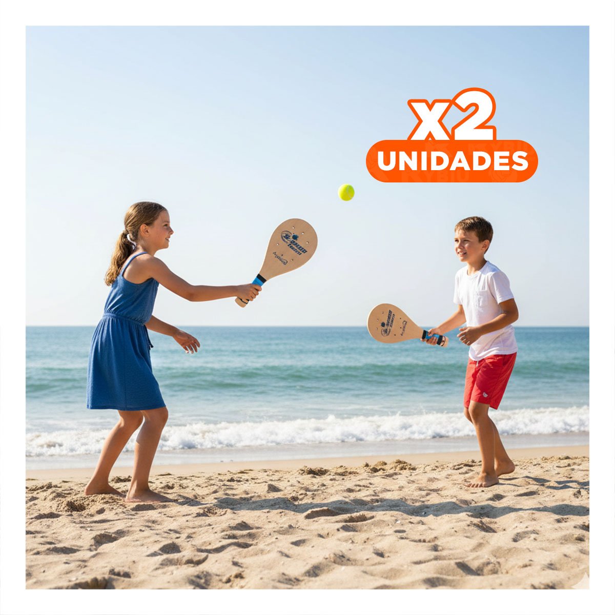 PACK2 PALETAS DE PLAYA JUNIOR CON PELOTA PARA JUEGO EN PAREJA Y+REGALO STICKER - 1