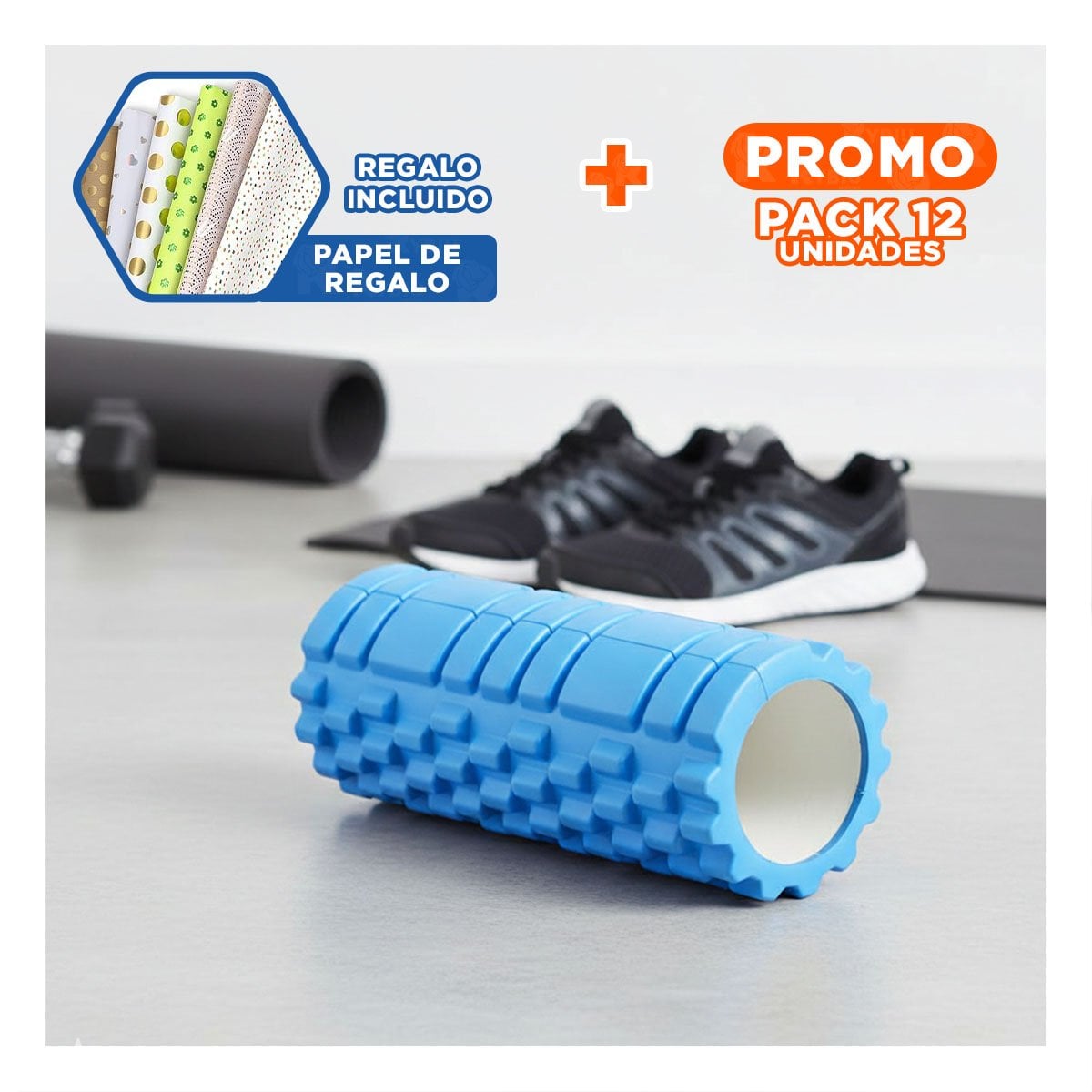 PACK12 ROLLO DEPORTIVO 29X9 EN CELESTE PROFESIONAL PARA YOGA Y ESTIRAMIENTO Y+PAPEL REGALO - 1