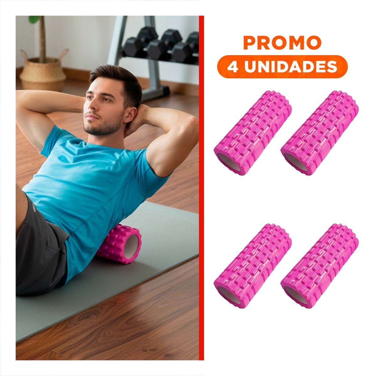 PACK4 ROLLO DEPORTIVO 29X9 EN FUCSIA RESISTENTE PARA MASAJE DEPORTIVO EN CASA Y+REGALO STICKER - 1