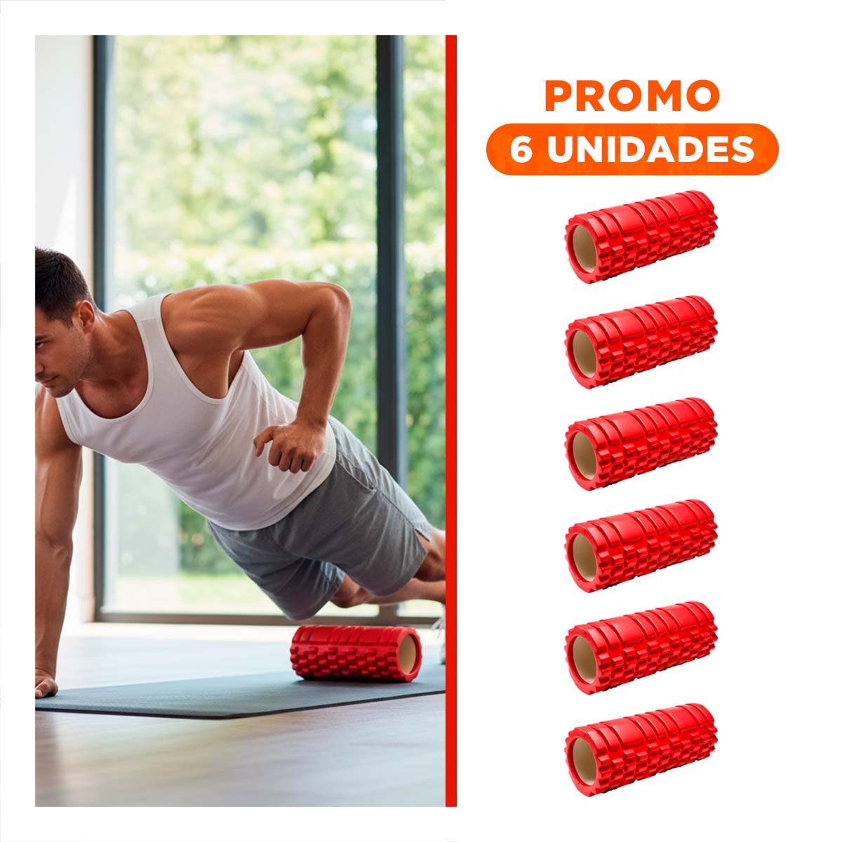 PACK6 TUBO DE MASAJE 29X9 EN ROJO ERGONOMICO PARA RECUPERACION MUSCULAR - 1