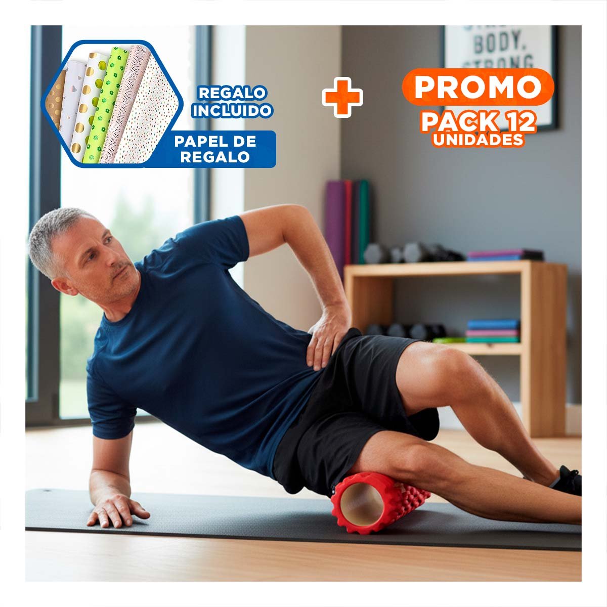 PACK12 ROLLO DEPORTIVO 29X9 EN ROJO PROFESIONAL PARA YOGA Y ESTIRAMIENTO Y+PAPEL REGALO - 1