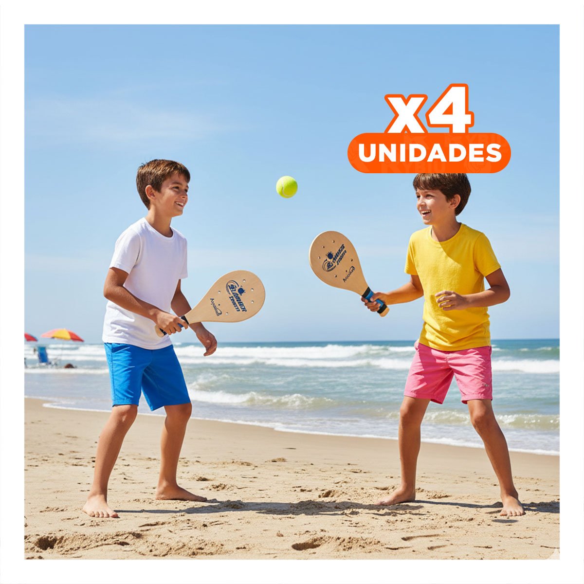 PACK4 RAQUETAS DE PLAYA JUNIOR CON PELOTA SET RECREATIVO - 1