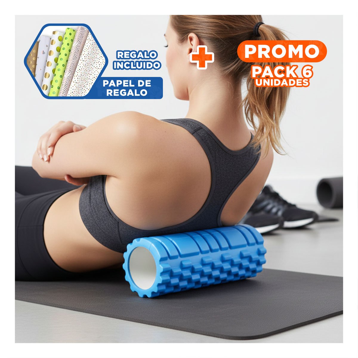 PACK6 ESPUMA ROLLER 29X9 EN CELESTE LIVIANO PARA ACTIVIDAD Y BIENESTAR Y+PAPEL REGALO - 1