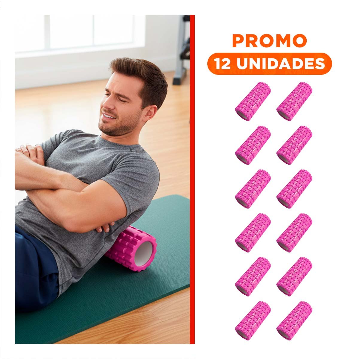 PACK12 TUBO DE MASAJE 29X9 EN FUCSIA DURABLE PARA EJERCICIO EN HOGAR Y+REGALO STICKER - 1