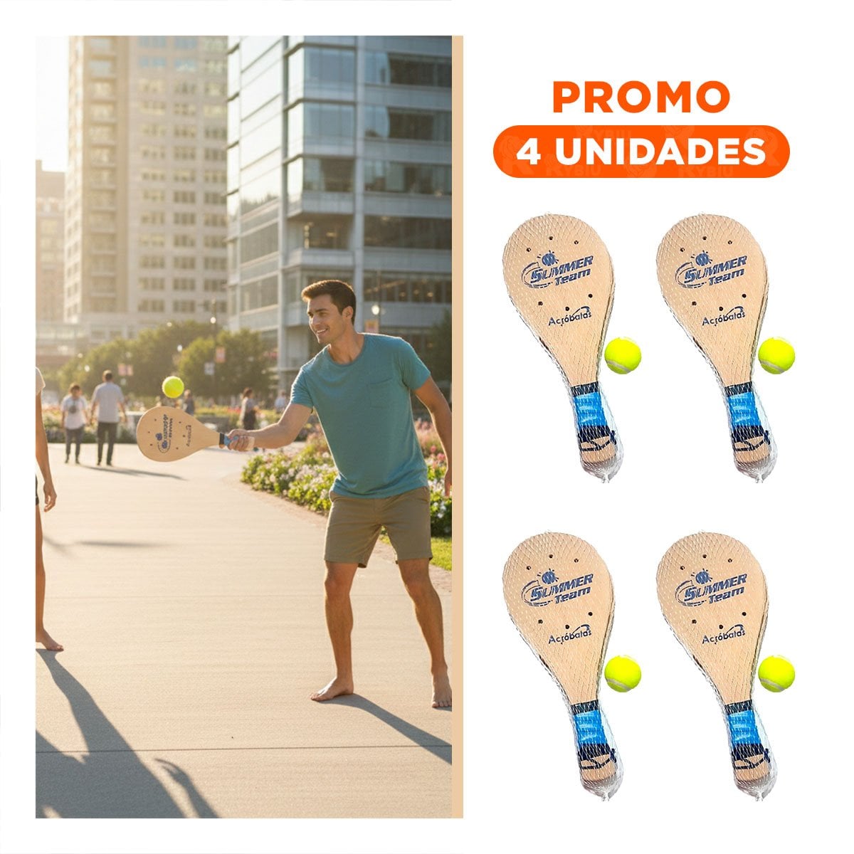 PACK4 SET DE PALETAS DE PLAYA PARA ADULTO CON PELOTA PARA ENTRETENIMIENTO Y+REGALO STICKER - 1