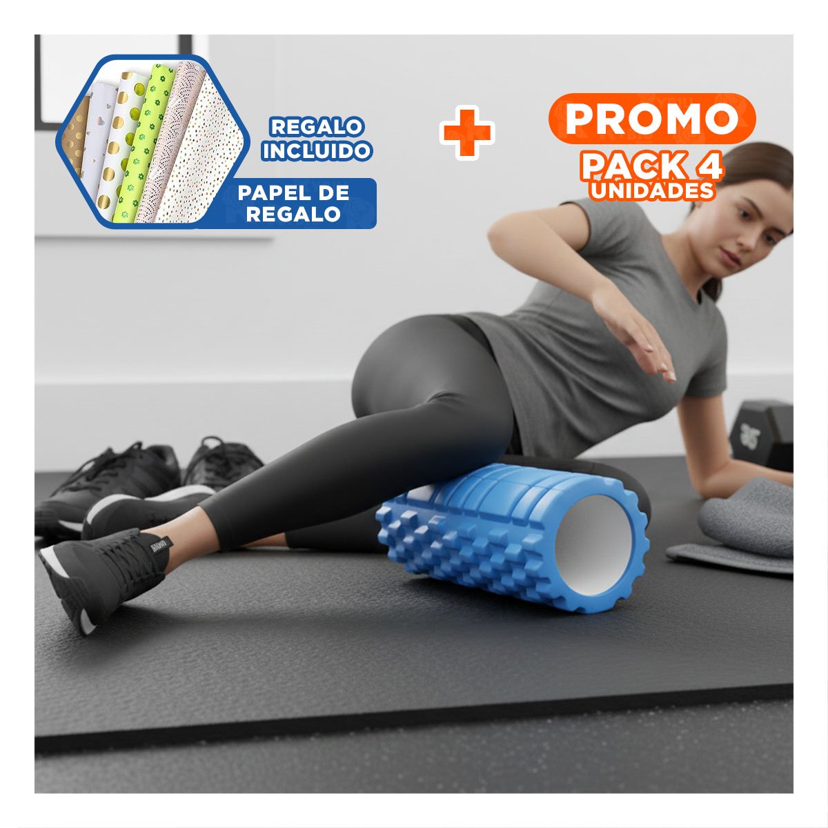 PACK4 CILINDRO ROLLER 29X9 EN CELESTE COMPACTO PARA FITNESS Y ESTIRAMIENTOS Y+PAPEL REGALO - 1