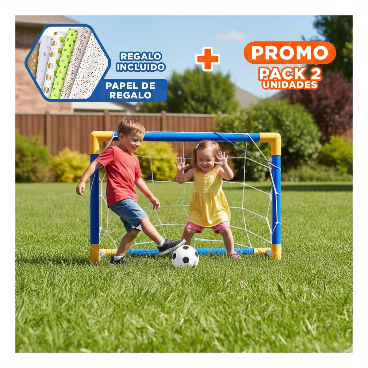 PACK2 PORTICO DE FUTBOL MINI 100X60 CM CON RED PARA ENTRENAMIENTO DIARIO Y+PAPEL REGALO - 1