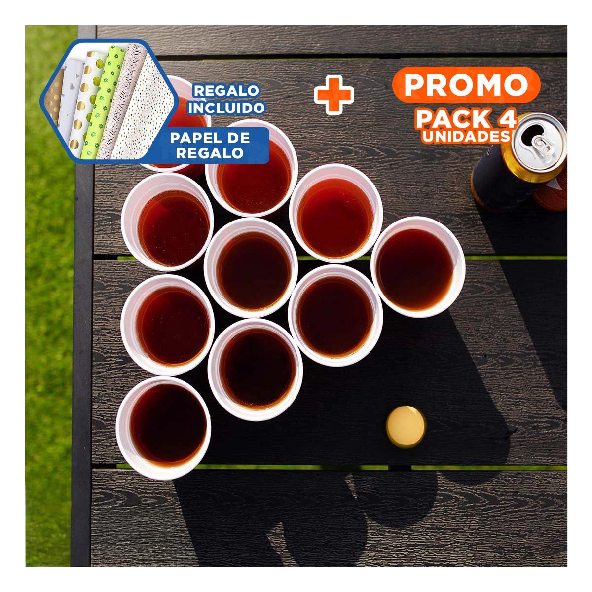 PACK4 COMBO DE PING PONG CON VASOS PARA DIVERSION EN GRUPO Y+PAPEL REGALO - 1