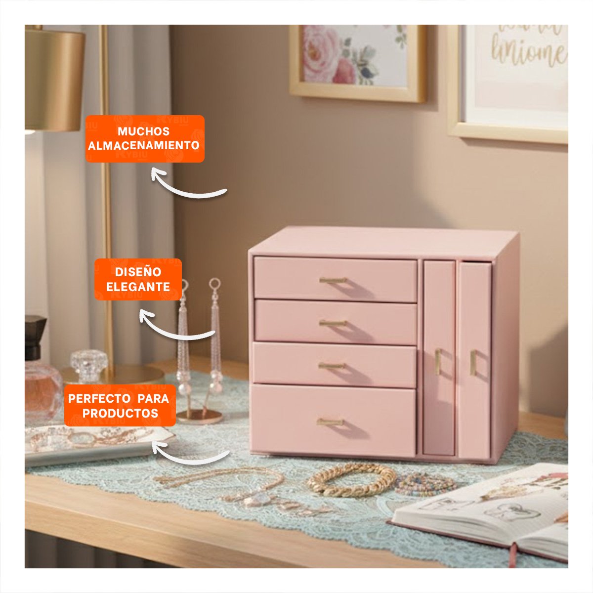 CAJA DE ACCESORIOS GRANDE 4 NIVELES HORIZ Y 2 VERT ROSADO Y+POST IT - 2