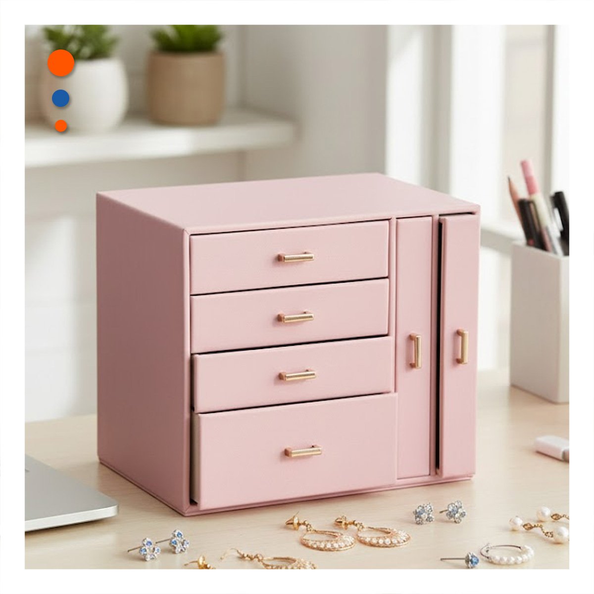 CAJA DE ACCESORIOS GRANDE 4 NIVELES HORIZ Y 2 VERT ROSADO Y+POST IT - 3