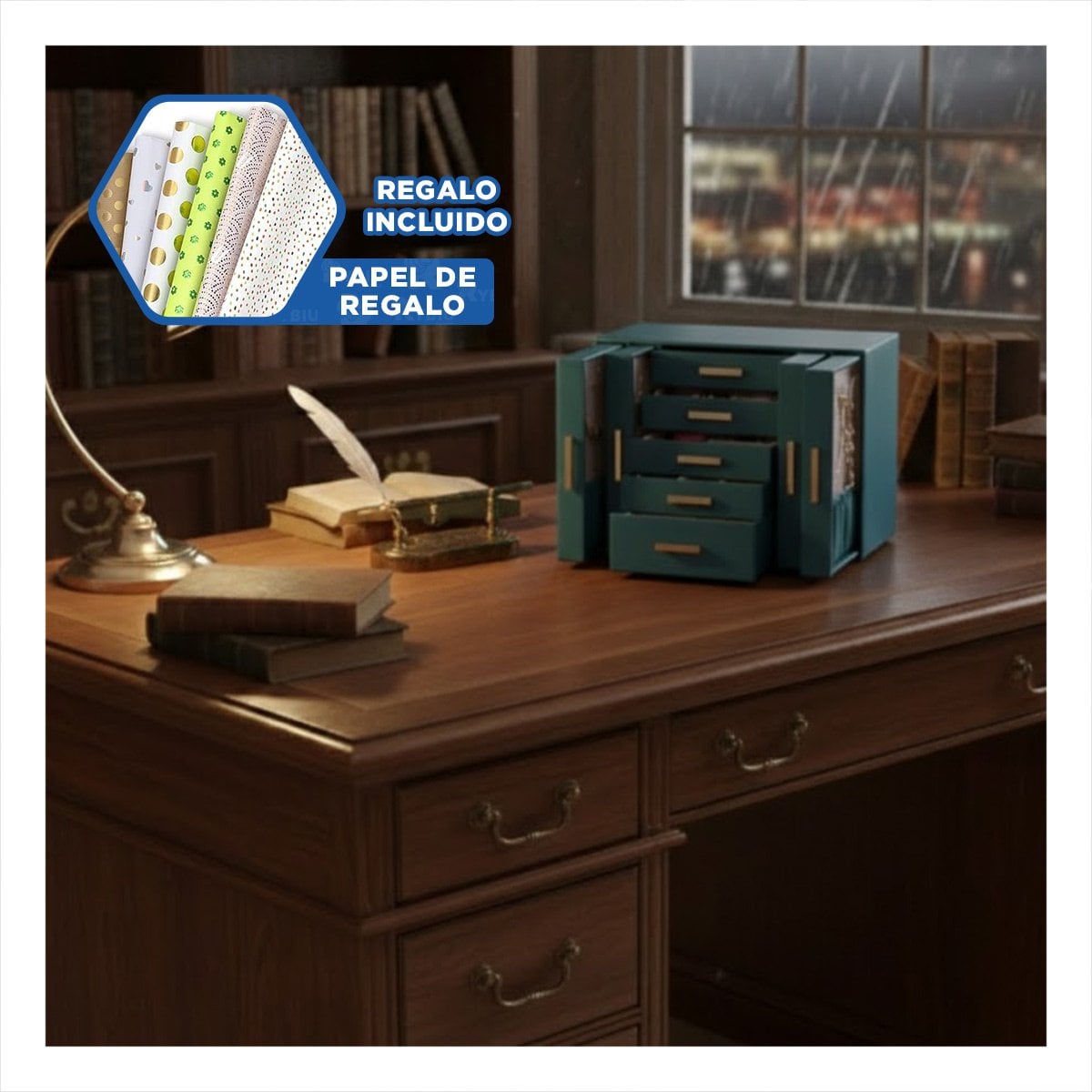 ORGANIZADOR DE JOYAS CELESTE CON DISEÑO MODERNO Y GRAN CAPACIDAD Y+REGALO STICKER - 1