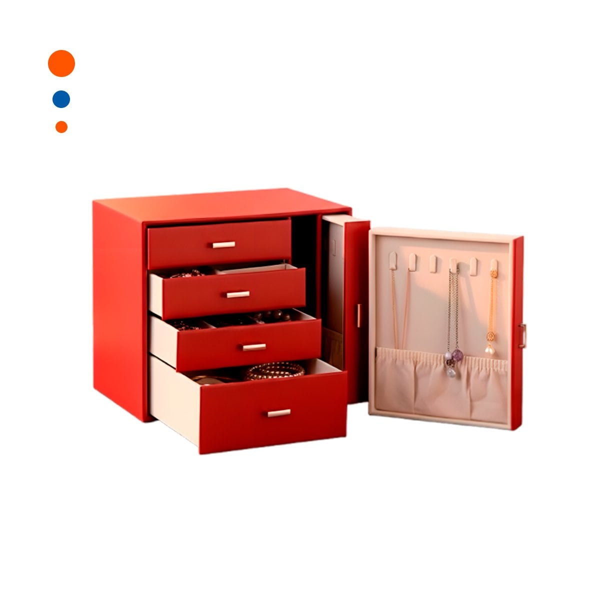 COFRE ORGANIZADOR GRANDE 4 NIVELES HORIZ Y 2 VERT ROJO PARA MAQUILLAJE Y+PAPEL REGALO - 1