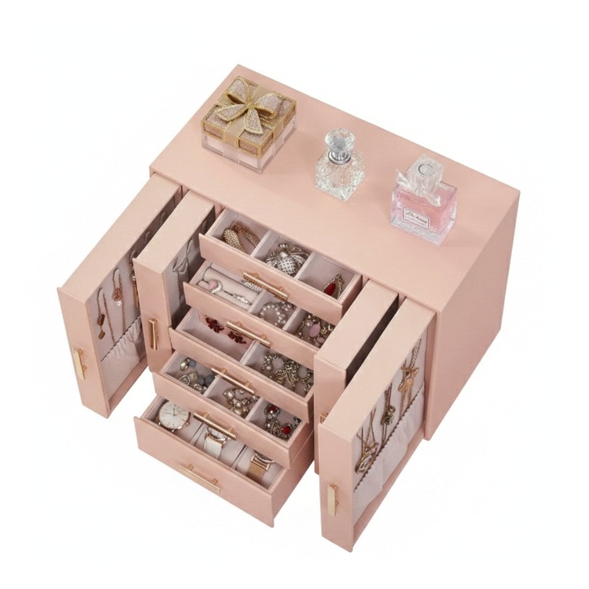 JOYERO ROSADO CON DISEÑO MINIMALISTA PARA TOCADOR MODERNO Y+LIGAS REGALO - 3