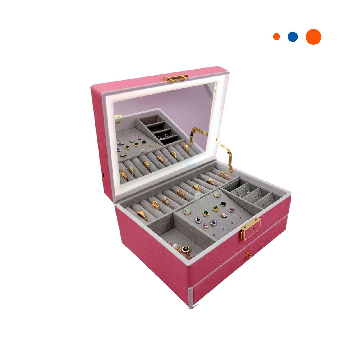 ORGANIZADOR DE JOYAS 2 NIVELES CON ESPEJO LED ROSADO PARA DORMITORIO Y+REGALO STICKER - 3