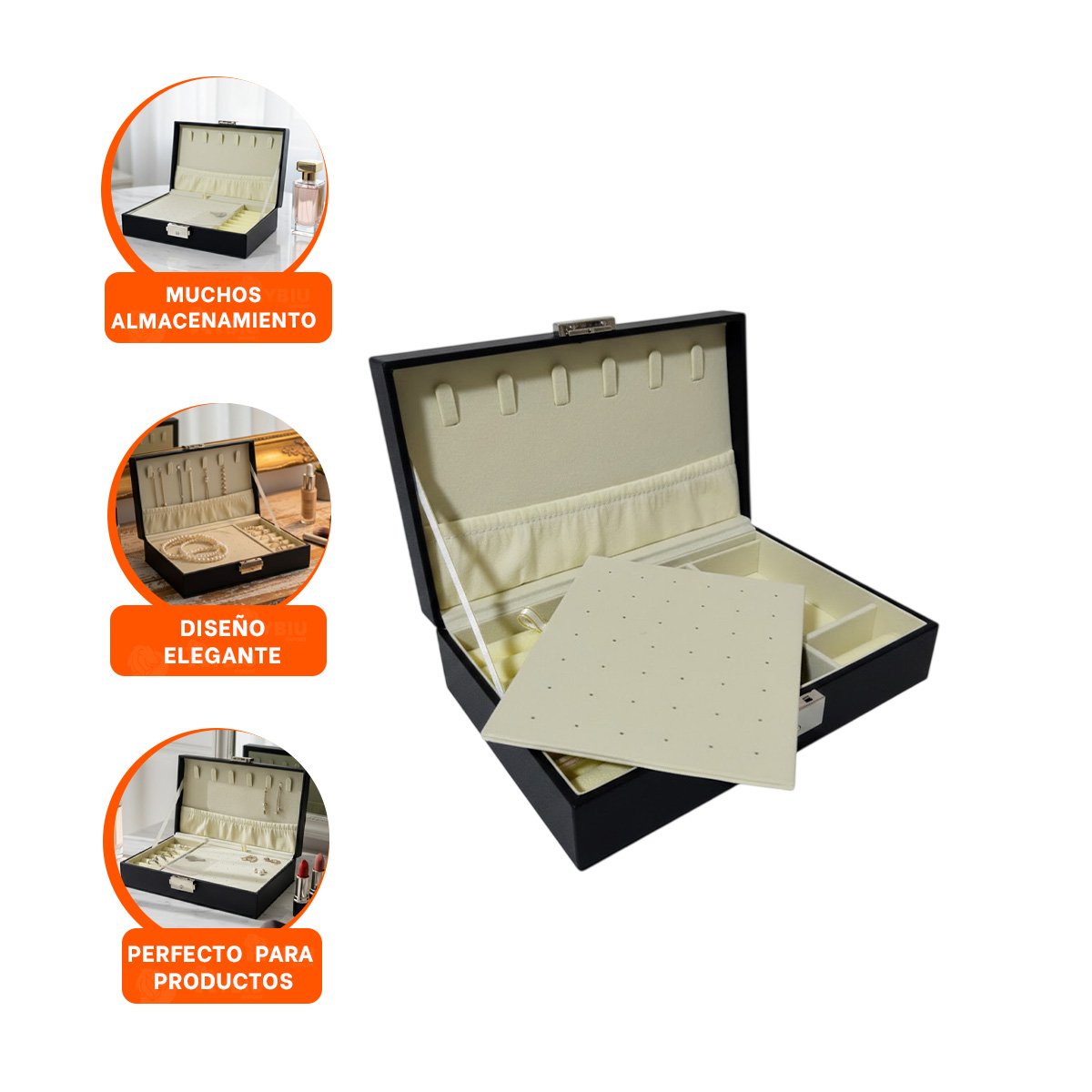 COFRE ORGANIZADOR RECTANGULAR NEGRO 20,5X12,5X5,5CM PARA JOYAS - 3