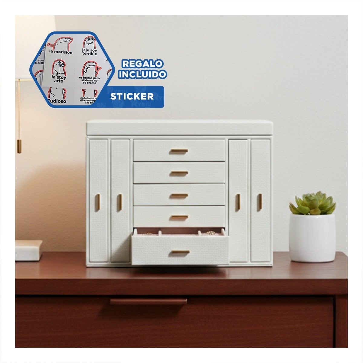 ORGANIZADOR DE BISUTERIA BLANCO CON CINCO NIVELES DE ALMACENAMIENTO Y+REGALO STICKER - 1