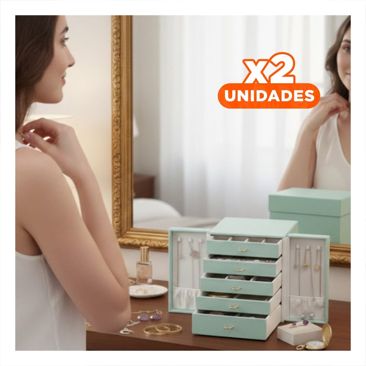PACK2 ORGANIZADOR CELESTE DE JOYAS CON DISTRIBUCIÓN INTERNA ORDENADA Y+REGALO STICKER - 1