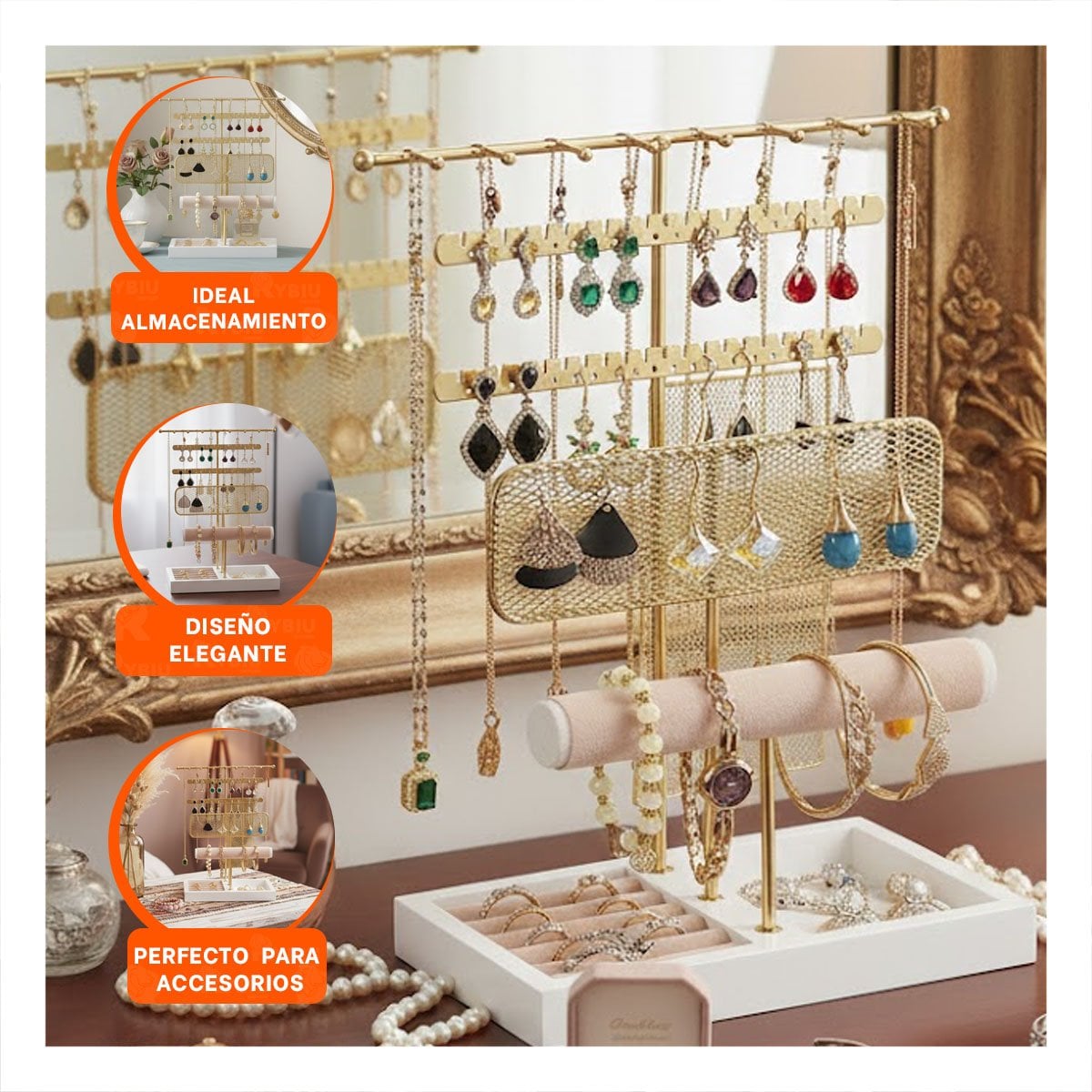 PACK2 EXHIBIDOR METALICO DE JOYAS 24,5X32X12CM DORADO PARA ANILLOS Y+PAPEL REGALO - 5