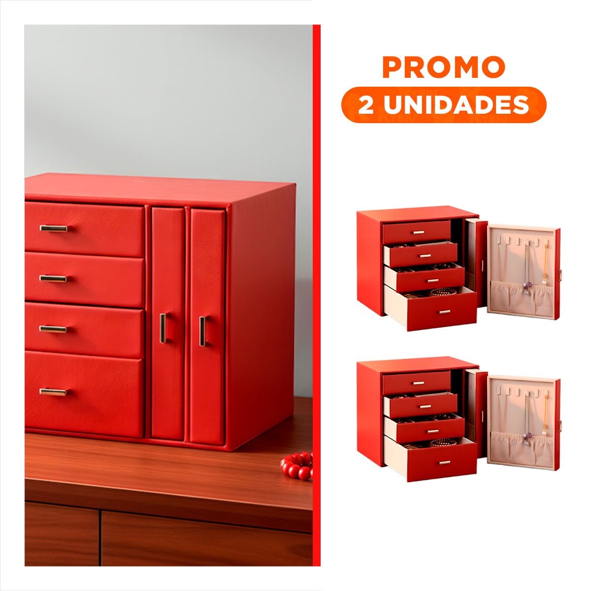 PACK2 ESTUCHE DE ACCESORIOS GRANDE 4 NIVELES HORIZ Y 2 VERT ROJO PARA ORGANIZACION - 1
