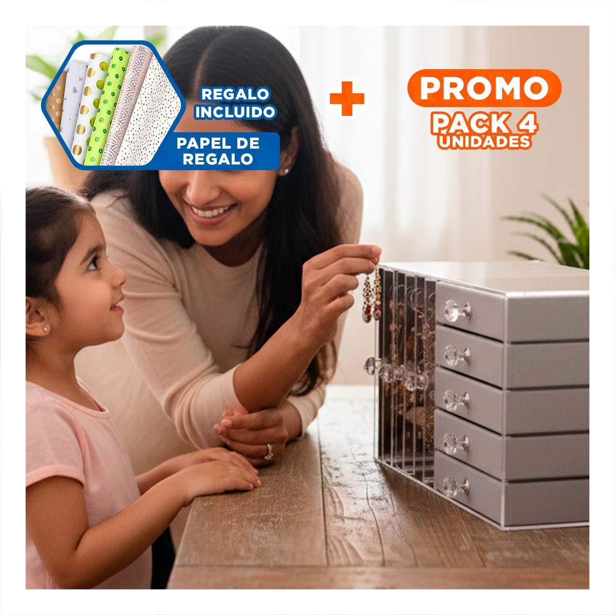 PACK4 ORGANIZADOR 5 CAJONES Y 3 PUERTAS EN TERCIOPELO PLOMO ORGANIZADOR MODERNO Y+PAPEL REGALO - 1