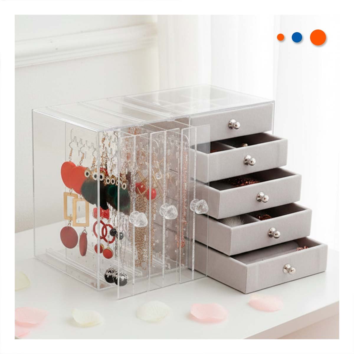 PACK4 ORGANIZADOR 5 CAJONES Y 3 PUERTAS EN TERCIOPELO PLOMO ORGANIZADOR MODERNO Y+PAPEL REGALO - 2