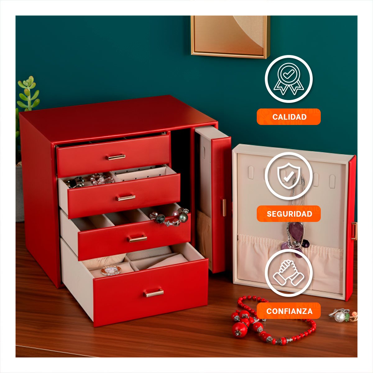 ORGANIZADOR DE ACCESORIOS GRANDE 4 NIVELES HORIZ Y 2 VERT ROJO PARA TOCADOR Y+LIGAS REGALO - 2