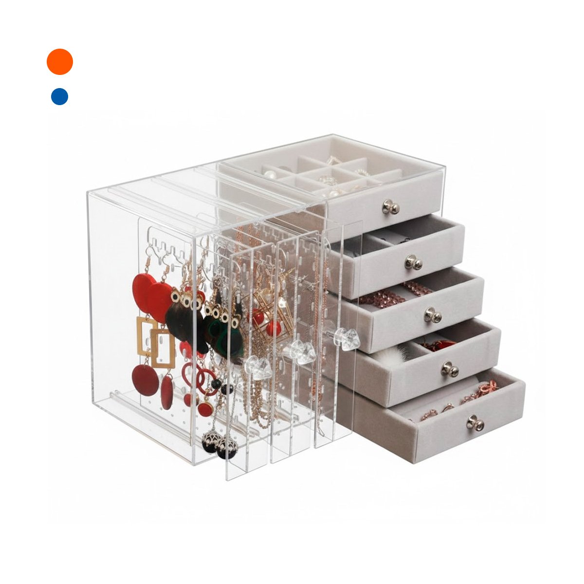 CAJA 5 CAJONES Y 3 PUERTAS EN TERCIOPELO PLOMO ORGANIZADOR ELEGANTE - 3