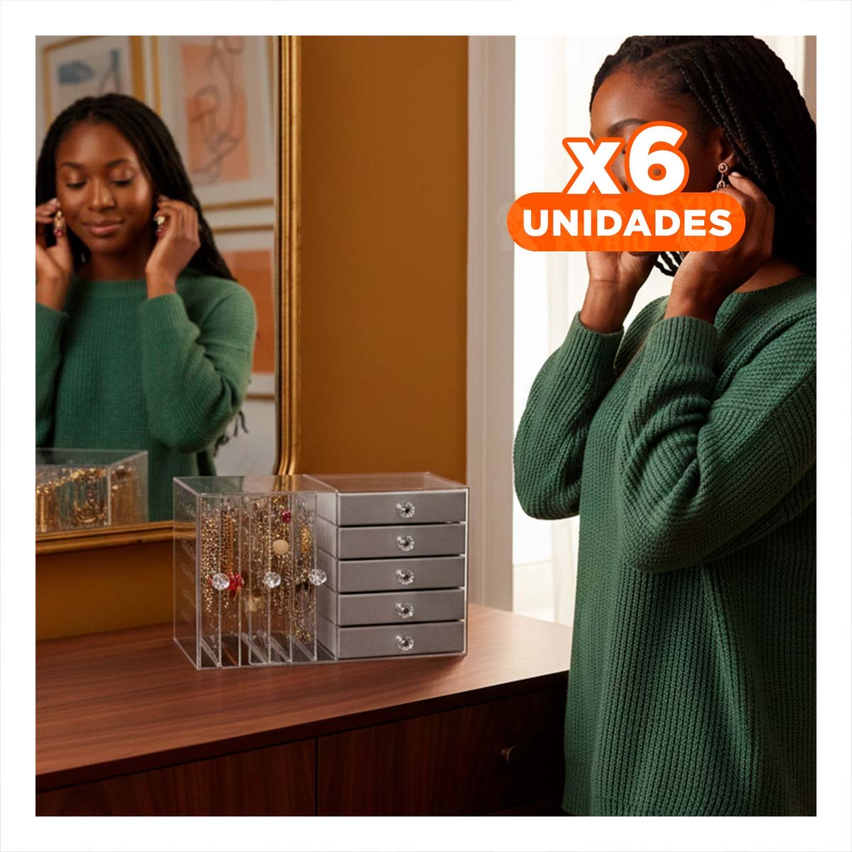 PACK6 COFRE 5 CAJONES Y 3 PUERTAS EN TERCIOPELO PLOMO ESTILO ELEGANTE Y+REGALO STICKER - 1