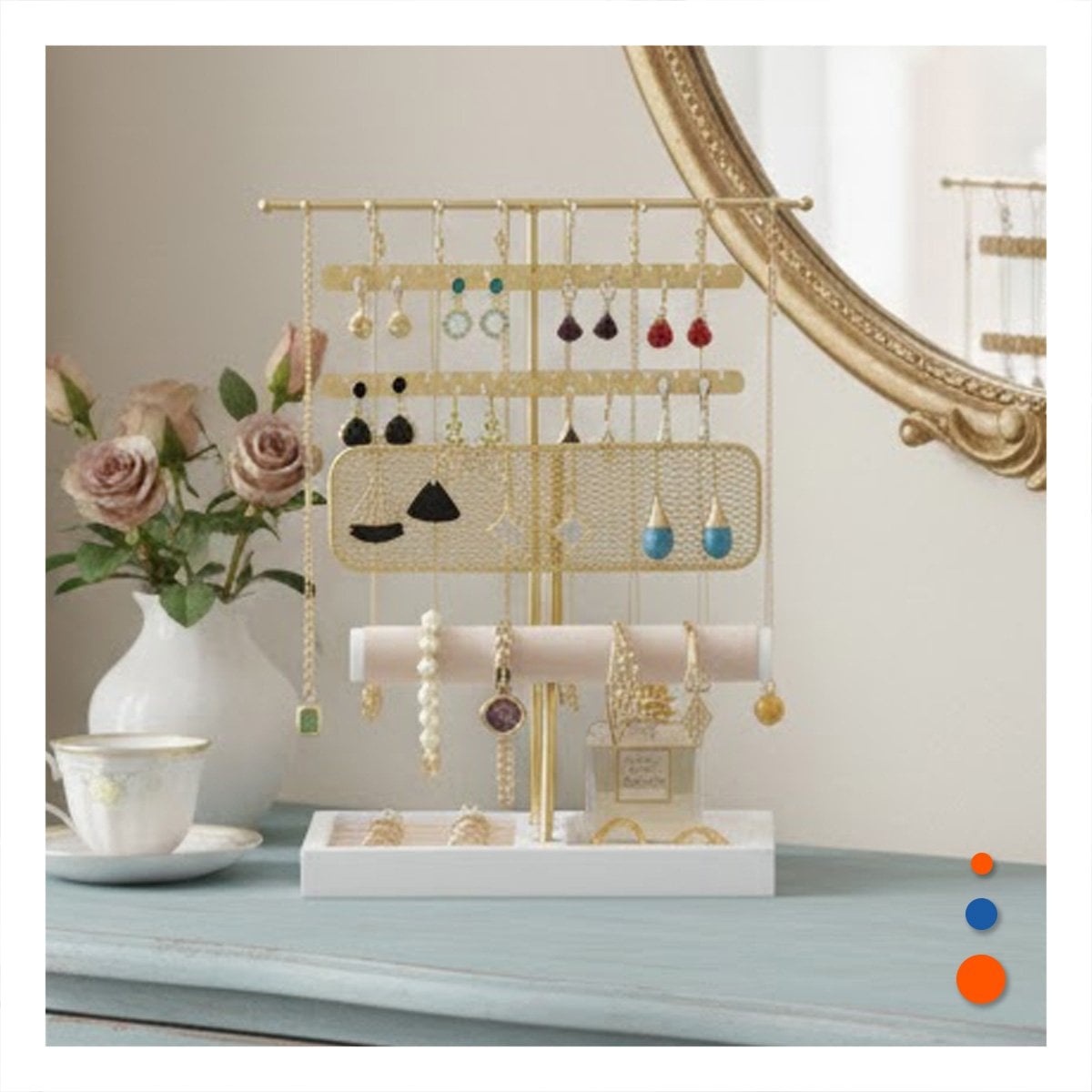 PACK4 DISPLAY METALICO DE JOYAS 24,5X32X12CM DORADO PARA ARETES Y+PAPEL REGALO - 5