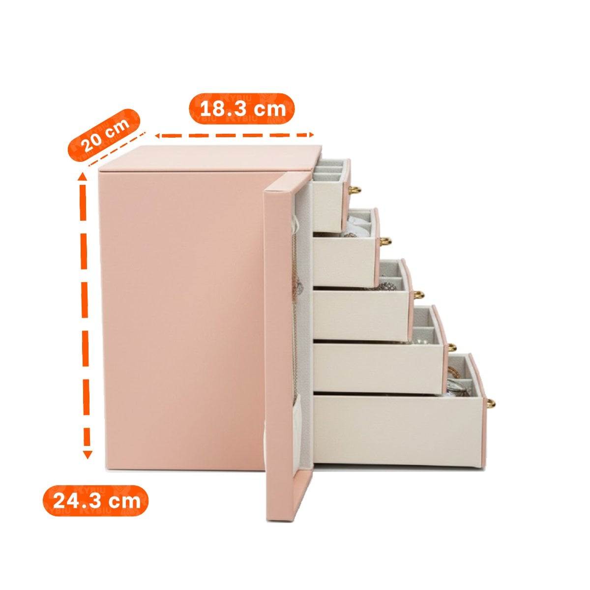 ESTUCHE ORGANIZADOR DE JOYAS ROSADO CON CAJONES Y PUERTAS LATERALES Y+POST IT - 4